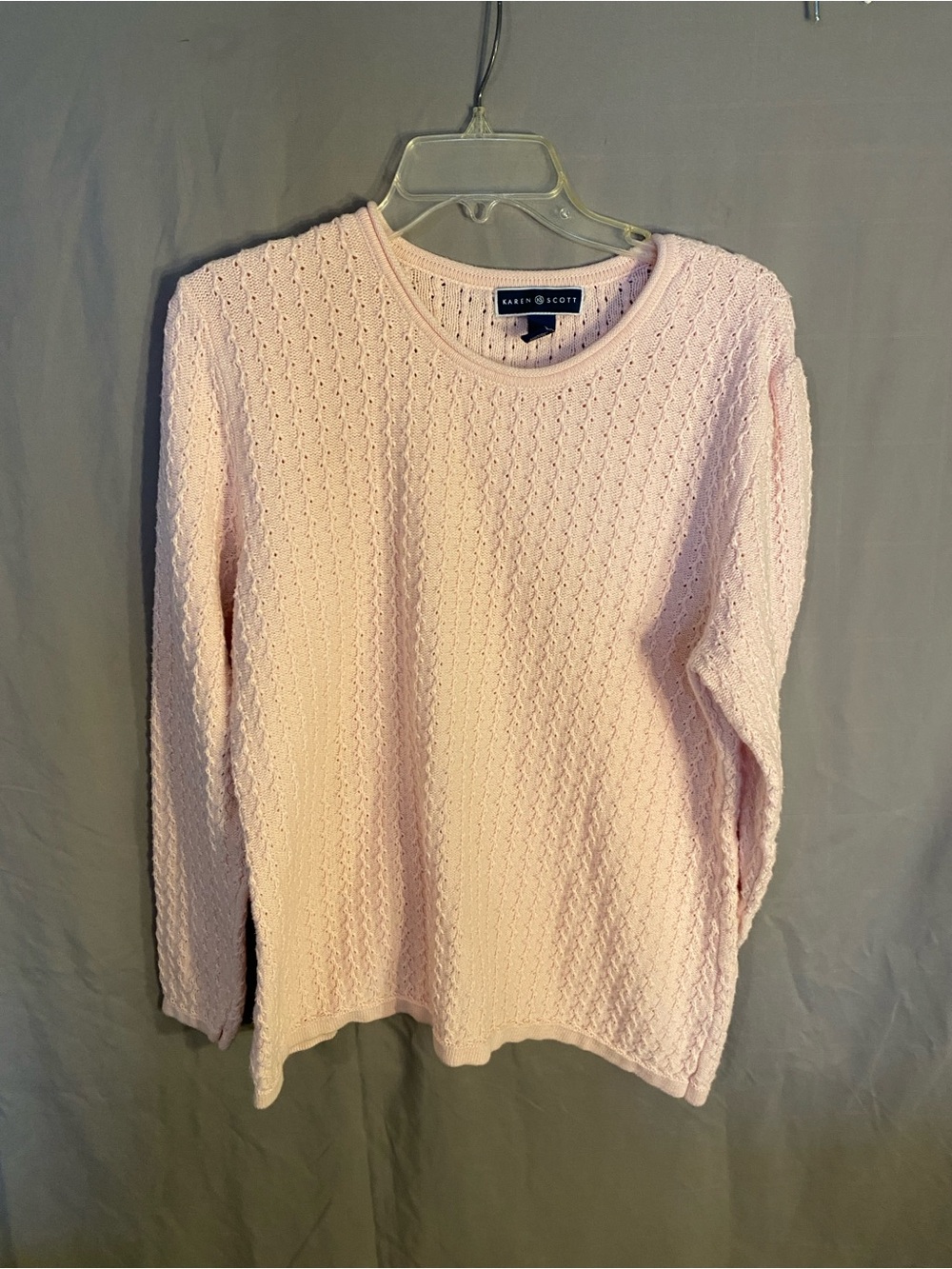 Karen Scott Light Pink Textured Crewneck Sweater